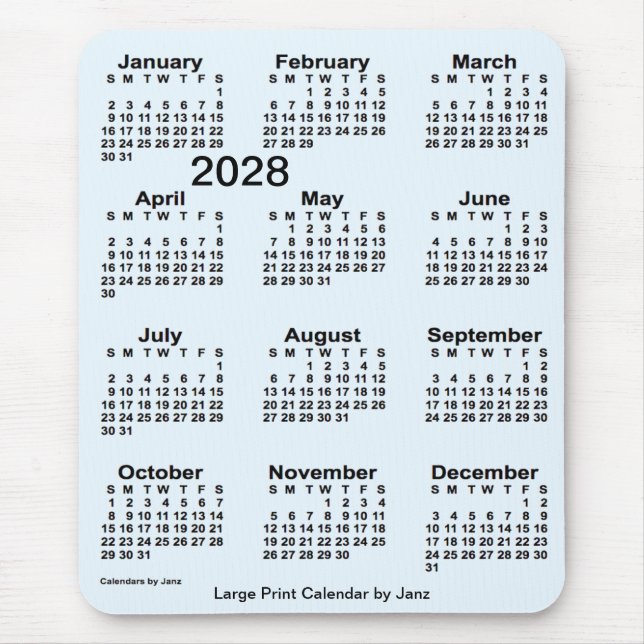 2028 Alice Blue Large Print Calendar från Janz Musmatta (Framsidan)