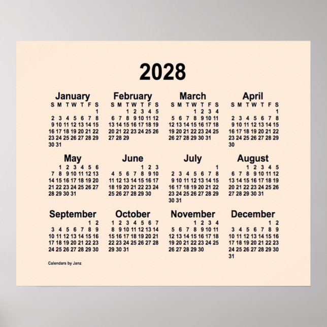 2028 Antique White Calendar by Janz Print Poster (Framsidan)