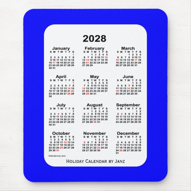 2028 års blått tvåtonskalender från Janz Musmatta (Framsidan)