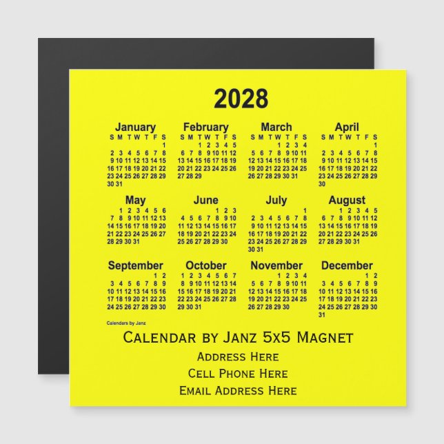 2028 års Gult - affärskalender från Janz (Fram/baksida)