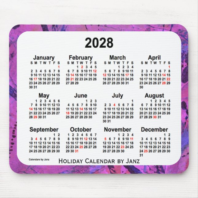 2028 års Helgdag Art Calendar av Janz Musmatta (Framsidan)