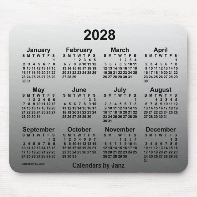 2028 års inmatade vita kalender av Janz Mouse Pad Musmatta (Framsidan)