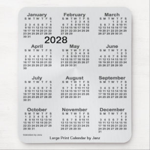 2028 års kalender för stora utskrifter i Silver Musmatta