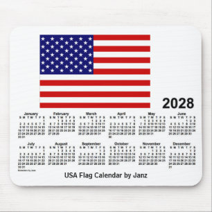 2028 års kalender i USA flagga av Janz Mouse Pad Musmatta
