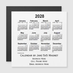 2028 års vita affärskalender från Janz 5x5 Magnet