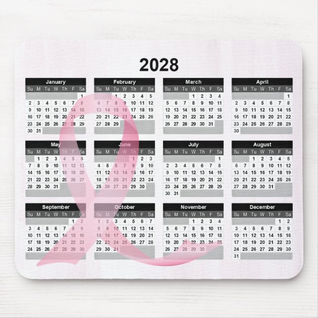 2028 Årskalender Rosa Band Musmatta (Framsidan)