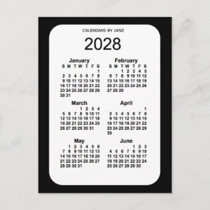 2028 Black 6 Month Mini Calendar från Janz Vykort
