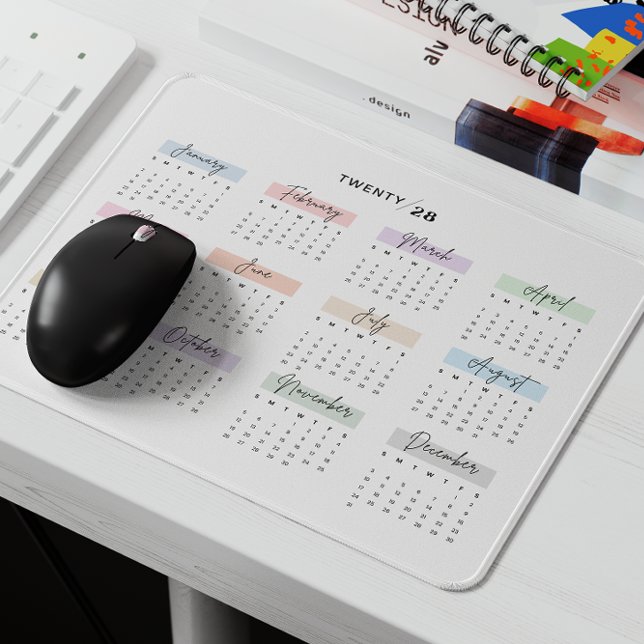 2028 FULLT ÅR CALENDAR PASTEL HANDSKRIFTLIG SKRIVS MUSMATTA (Skapare uppladdad)