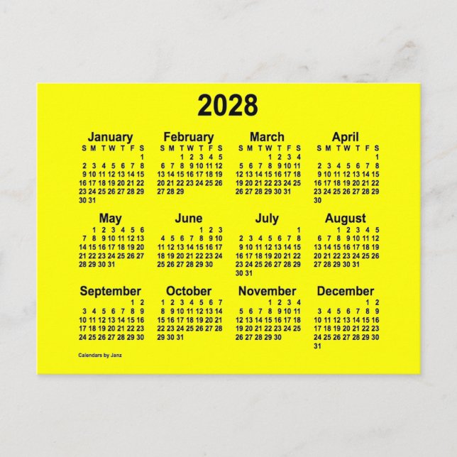 2028 Gul Mini Kalender av Janz Vykort (Framsida)