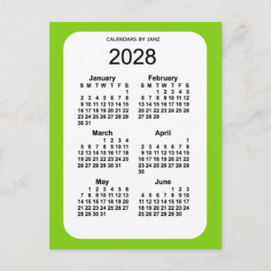 2028 Gult Grönt 6 Mini Calendar av Janz Vykort