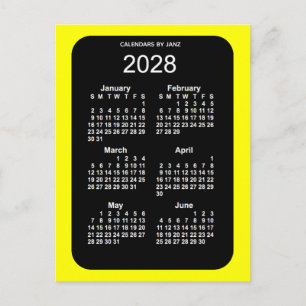 2028 Gult Neon 6 månaders Mini Calendar av Janz Vykort