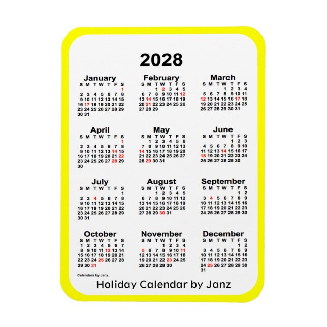 2028-Gultens Helgdag Kalender från Janz Magnet (Vertikal)