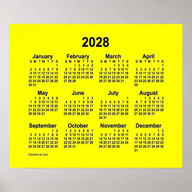 2028-Gultens kalender från Janz Print Poster (Framsidan)