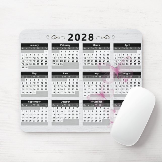 2028 Kalender Fjärilar På Trä Musmatta (Med mus)