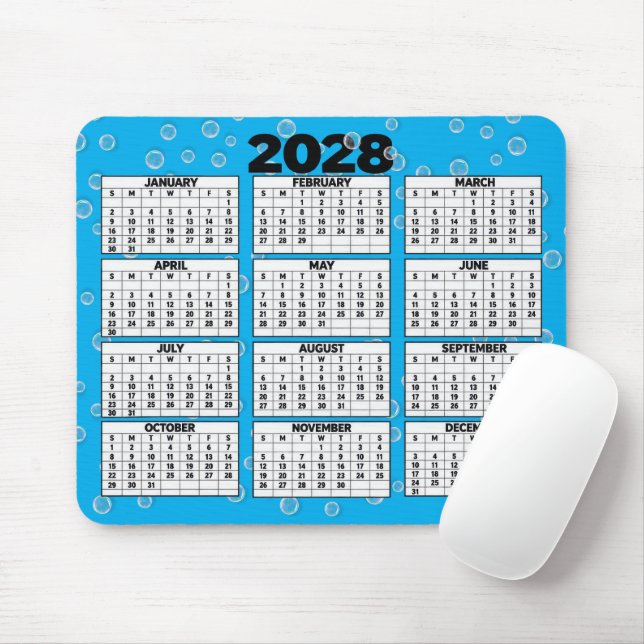 2028 Kalendern Bubblor På Aqua Musmatta (Med mus)