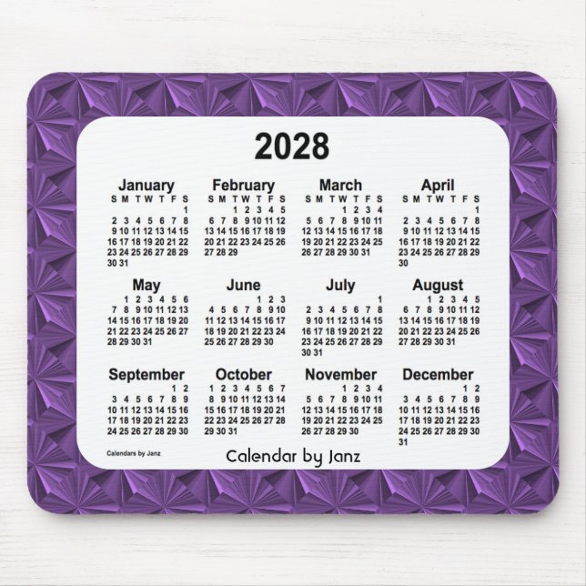 2028 Lila Diamonds Calendar av Janz Mouse Pad Musmatta (Framsidan)