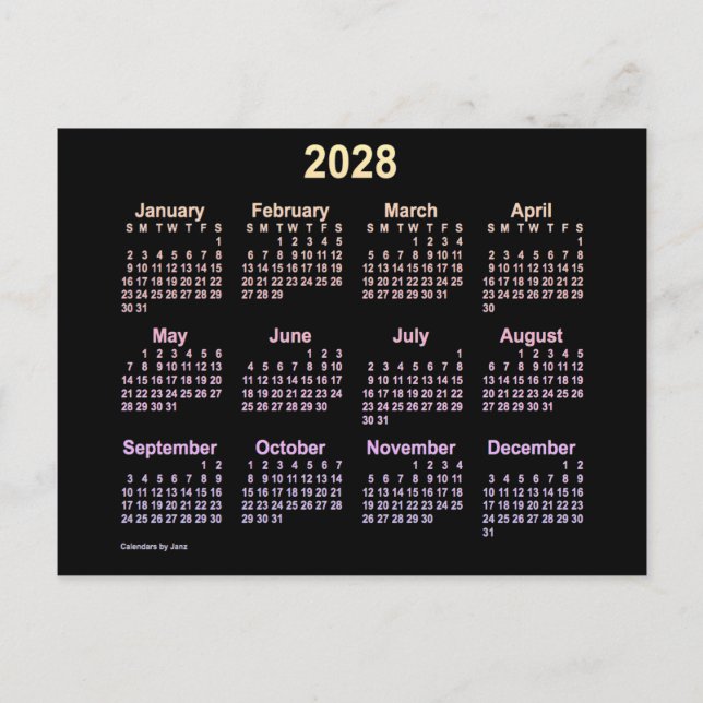 2028 Neon Ipanema Mini Kalender av Janz Vykort (Framsida)