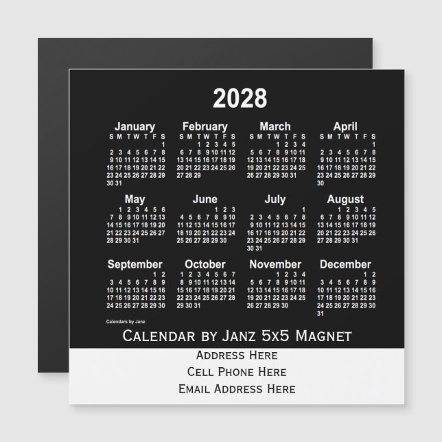 2028 Neon White Affärskalender av Janz (Fram/baksida)