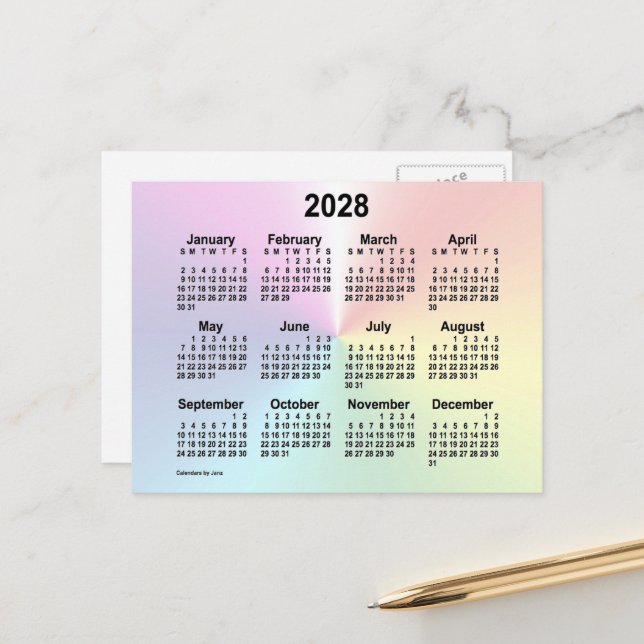 2028 Rainbow Cloud Mini Kalender av Janz Vykort (Fram/Back In Situ)