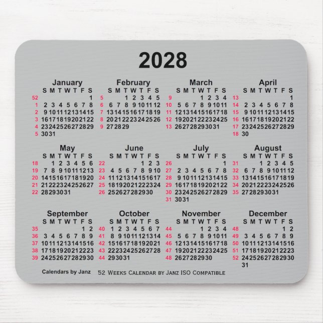 2028 Silver 52 veckor ISO Calendar av Janz Musmatta (Framsidan)