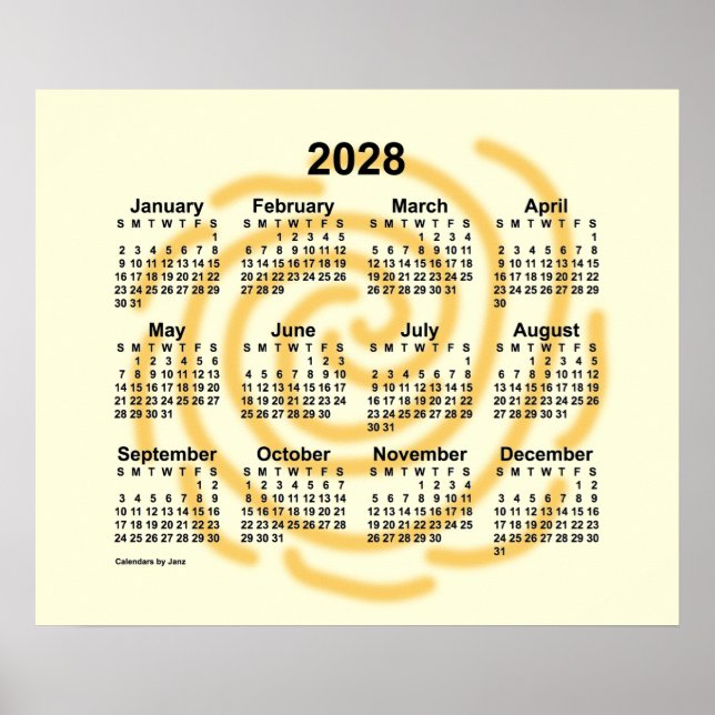 2028 Sunnumdagskalender från Janz Poster (Framsidan)