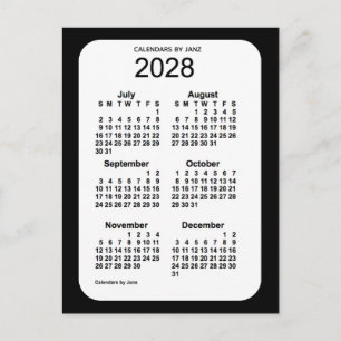 2028 Svart 6 månaders mini-kalender av Janz Vykort