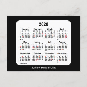2028 Svart Holiday Mini Kalender av Janz Helg Vykort