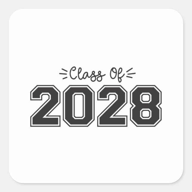 2028 tjänsteår, klass 2028 Studenten Fyrkantigt Klistermärke (Framsida)