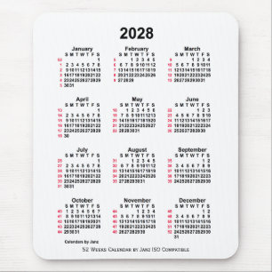 2028 Vit 52 veckor ISO-kalender från Janz Musmatta