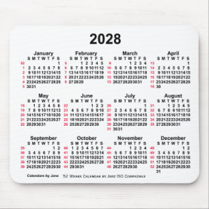 2028 Vit 52 veckor ISO-kalender från Janz Musmatta