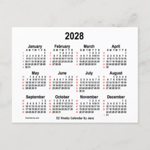 2028 Vit kalender 52 veckor från Janz Vykort