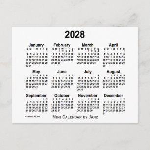 2028 Vit Mini Kalender av Janz Vykort