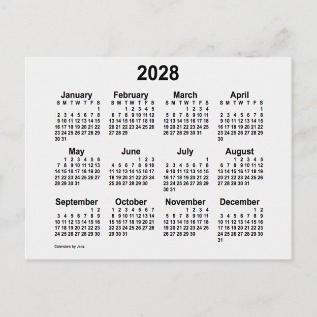 2028 Vit Rök Mini Kalender av Janz Vykort (Framsida)