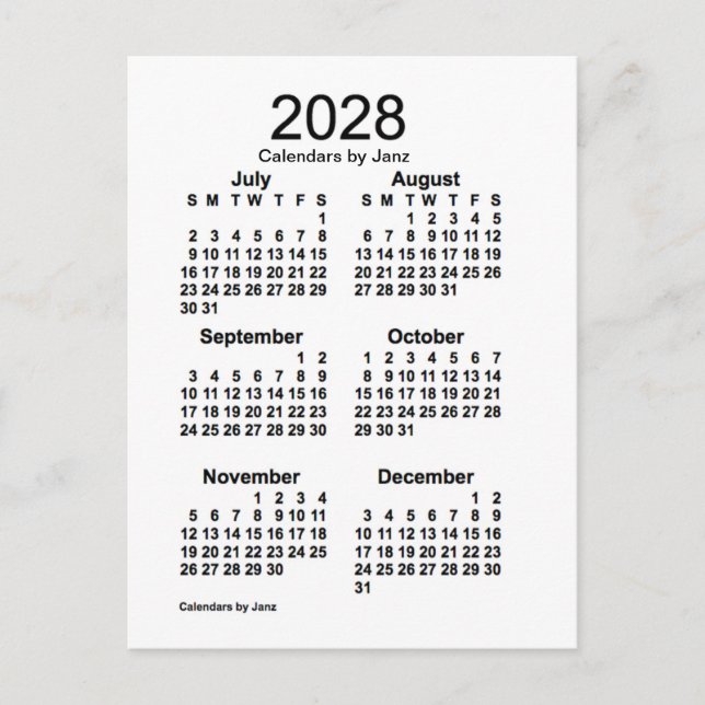 2028 Vit sexmånaderskalender från Janz Vykort (Framsida)