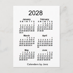 2028 Vit sexmånaderskalender från Janz Vykort
