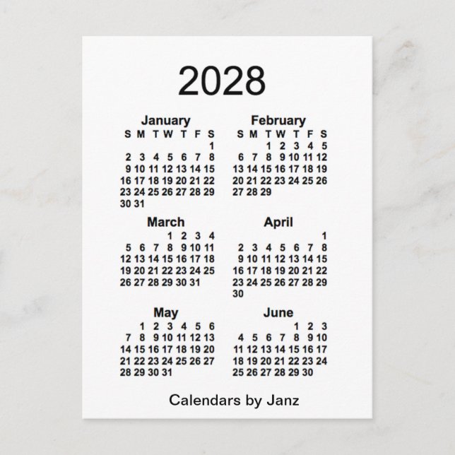 2028 Vit sexmånaderskalender från Janz Vykort (Framsida)