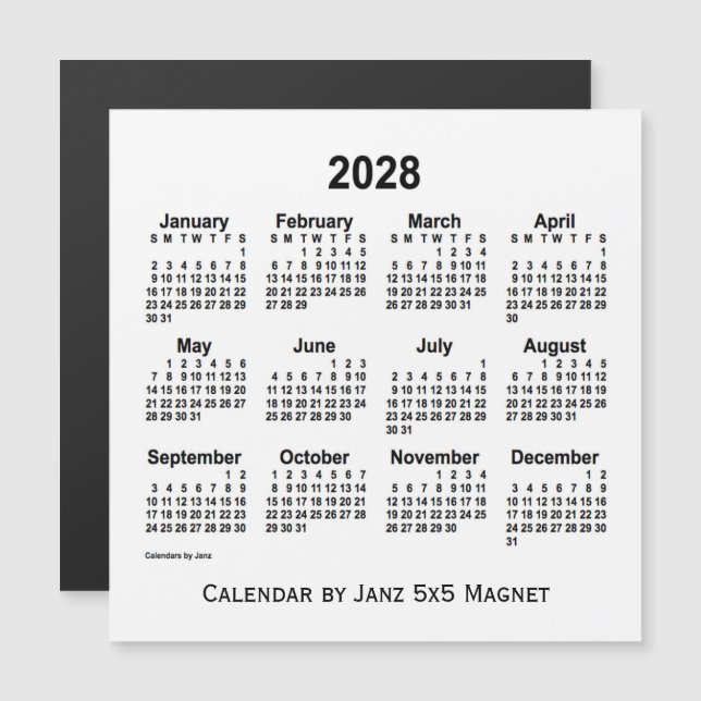 2028 Vitbok från Janz 5 x 5 Magnet (Fram/baksida)