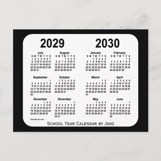 2029-2030 Black and White School Calendar av Janz Vykort (Framsida)