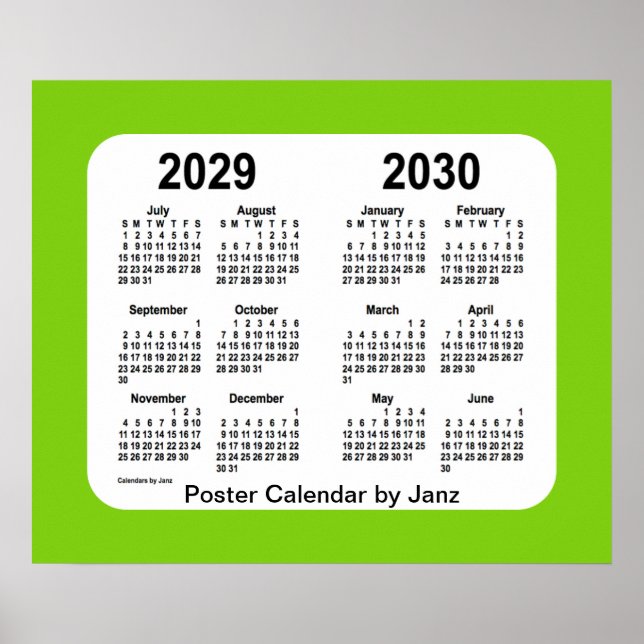 2029-2030 Grönt skolkalender i Janz Poster (Framsidan)