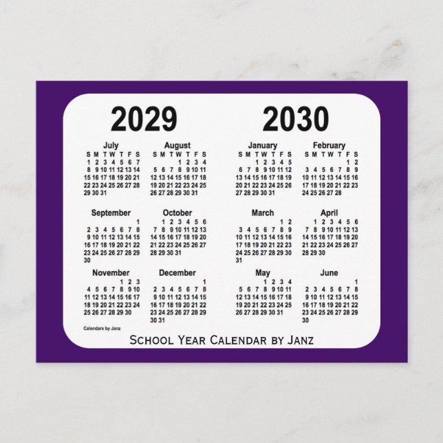 2029-2030 Lila Mini School Year Calendar by Janz Vykort (Framsida)
