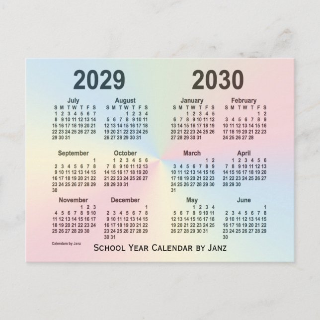 2029-2030 Rainbow Cloud School Calendar av Janz Vykort (Framsida)