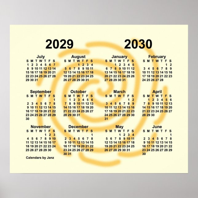 2029-2030 Soliga dagar Skolkalender av Janz Poster (Framsidan)