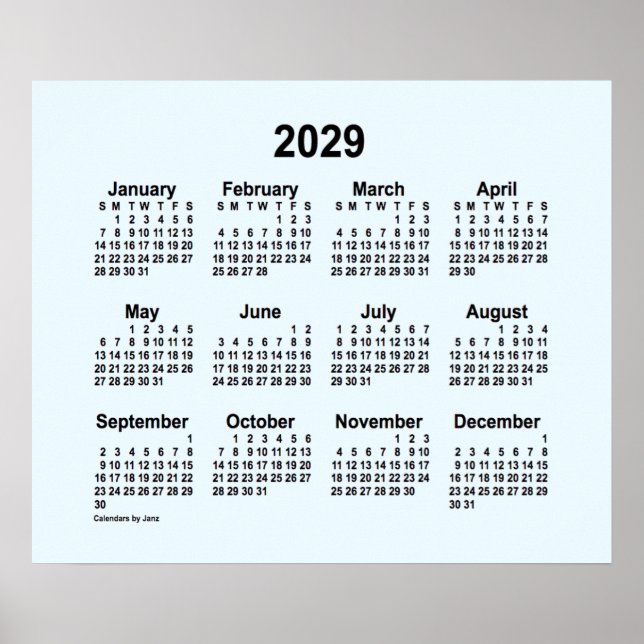 2029 Alice Blue Kalender av Janz Print Poster (Framsidan)