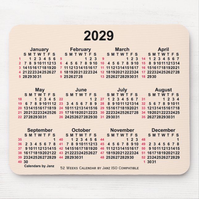 2029 Antique White 52 Weeks ISO Calendar av Janz Musmatta (Framsidan)