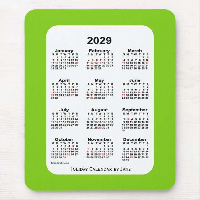2029 års Grönt av Gulten Kalender från Janz Musmatta (Framsidan)