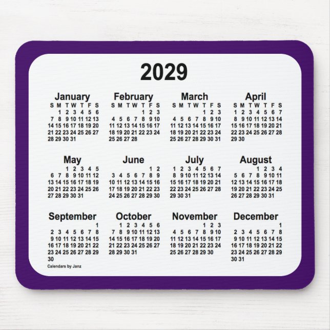 2029 års Lila- och vitkalender av Janz Two Tone Musmatta (Framsidan)