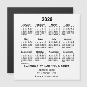 2029 års vitbokskalender från Janz 5x5 Magnet