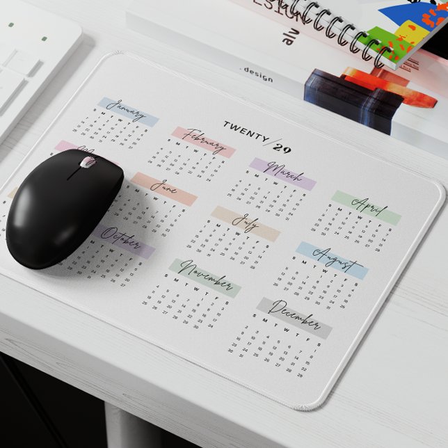 2029 FULLT ÅR CALENDAR PASTEL HANDSKRIFTLIG SKRIVS MUSMATTA (Skapare uppladdad)