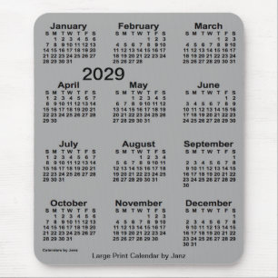2029 Grått-kalender för byte mellan byte och uts Musmatta