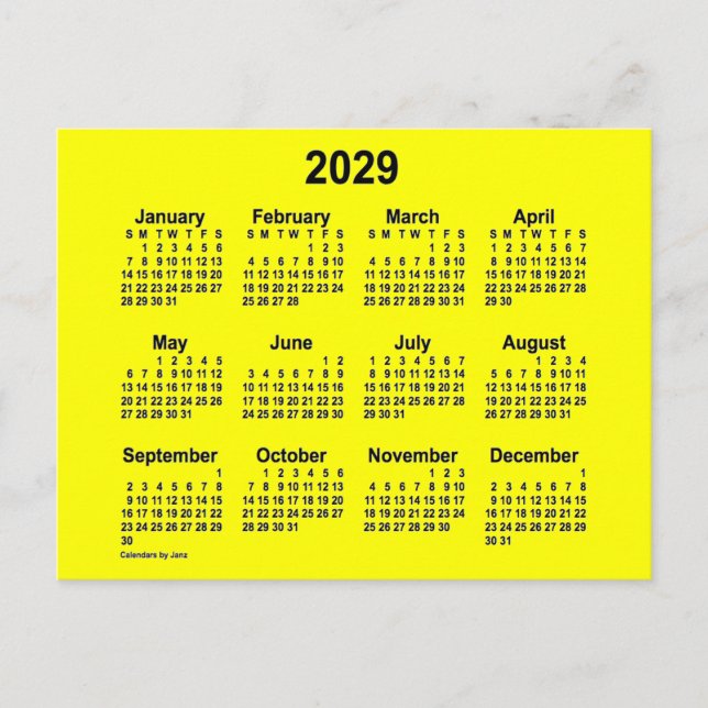 2029 Gul Mini Kalender av Janz Vykort (Framsida)
